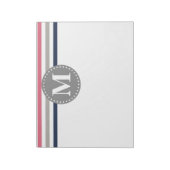 Navy Blue Pink Striping Muster Monogram Notizblock (Rotiert)
