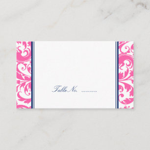 Navy Blue Pink Swirl Damask Hochzeitsfeiern Platzk Platzkarte