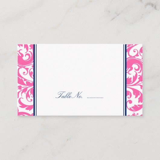 Navy Blue Pink Swirl Damask Hochzeitsfeiern Platzk Platzkarte (Vorderseite)