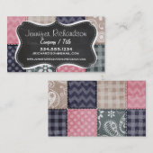 Navy Blue, Pink, Tan und Gray Niedlich Quilt Look Visitenkarte (Vorne/Hinten)