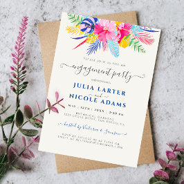 Navy Blue Pink Wild Rainforest Engagement Party Einladung