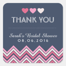 Navy Blue Pink Zickzack Liebe Danke Aufkleber