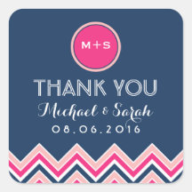 Navy Blue Pink Zickzack Wedding Danke Sticker