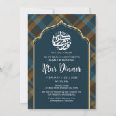 Navy Blue Plaid Frame Ramadan Iftar Invitation Einladung (Vorderseite)
