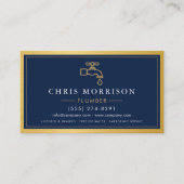 Navy Blue Plumber Contractor QR Code Gold Metallic Visitenkarte (Vorderseite)