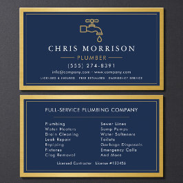 Navy Blue Plumber Plumbing Company Gold Metallic Visitenkarte