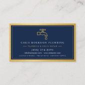 Navy Blue Plumbing Company QR Code Gold Metallic Visitenkarte (Vorderseite)