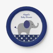 Navy Blue Polka Dot Elephant Baby Dusche Pappteller (Vorderseite)