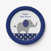 Navy Blue Polka Dot Elephant Baby Dusche