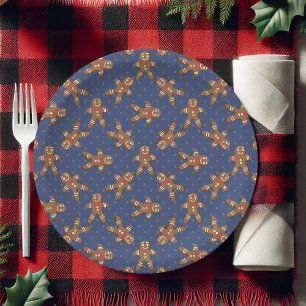 Navy Blue Polka Dot Gingerbread Mann Weihnachten Pappteller