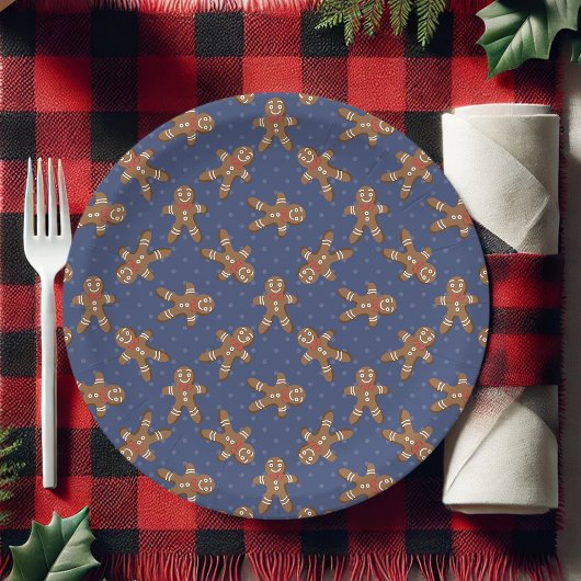 Navy Blue Polka Dot Gingerbread Mann Weihnachten Pappteller