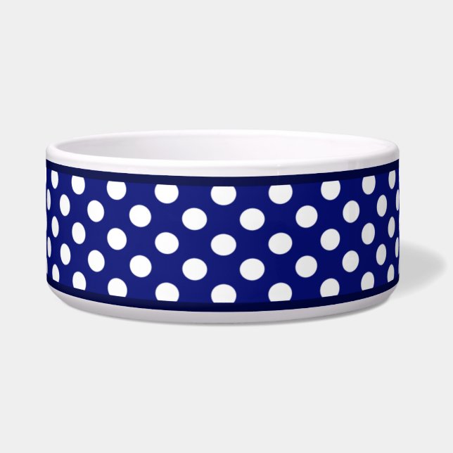Navy Blue Polka Dot Large Dog Bowl Napf (Vorderseite)