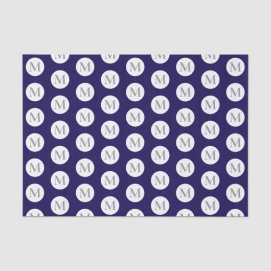 Navy Blue Polka Dot Monogram Seidenpapier (Vorderseite)