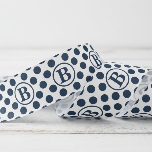 Navy Blue Polka Dot Pattern Monogram Ripsband