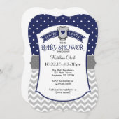 Navy Blue Polka Dot Zickzack Baby Dusche einladen Einladung (Vorne/Hinten)