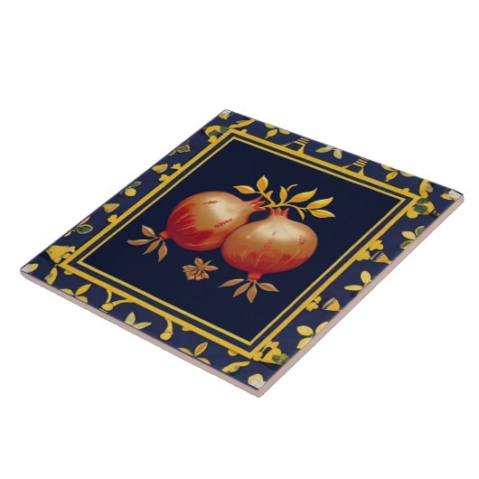 Navy Blue Pomegranates Mediterranean Pomegranate Fliese (Seite)