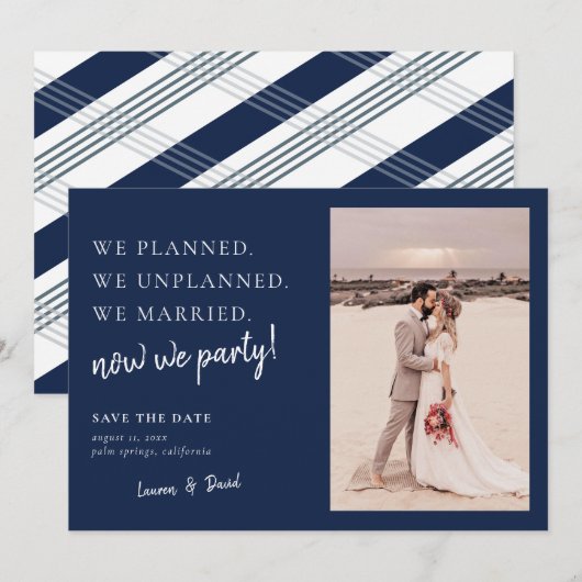Navy Blue Post Hochzeitsupdate Save the Date (Vorne/Hinten)