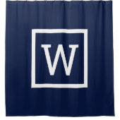 Navy Blue Preppy Graphic Border Monogram Duschvorhang (Vorderseite)