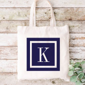 Navy Blue Preppy Square Monogram Tragetasche