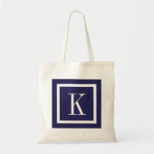 Navy Blue Preppy Square Monogram Tragetasche (Vorne)