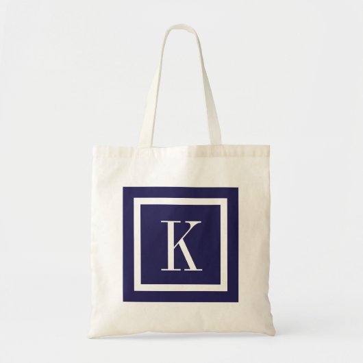 Navy Blue Preppy Square Monogram Tragetasche (Vorne)