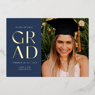 Navy Blue Pressed Foil Grad Block Abschluss Foil Folieneinladung