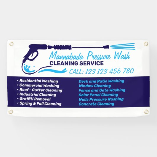 Navy Blue Pressure Washing Power Cleaning Banner (Horizontal)
