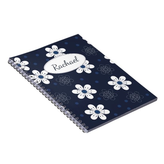 Navy Blue Pretty Floral Personalised Notizblock (Rechte Seite)