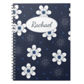 Navy Blue Pretty Floral Personalised Notizblock (Vorderseite)
