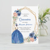 Navy Blue Princess Quinceañera Spanisch 15 Geburts Einladung (Stehend Vorderseite)