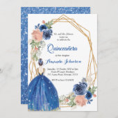 Navy Blue Princess Quinceañera Spanisch 15 Geburts Einladung (Vorne/Hinten)