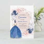 Navy Blue Princess Quinceañera Spanisch 15 Geburts Einladung (Stehend Vorderseite)