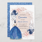 Navy Blue Princess Quinceañera Spanisch 15 Geburts Einladung (Vorne/Hinten)