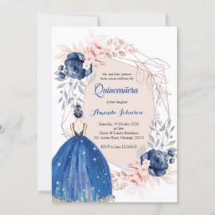 Navy Blue Prinzessin Quinceañera Spanischer 15. Ge Einladung