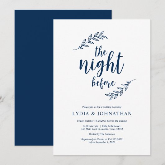 Navy Blue, Probe Dinner Einladung (Vorne/Hinten)