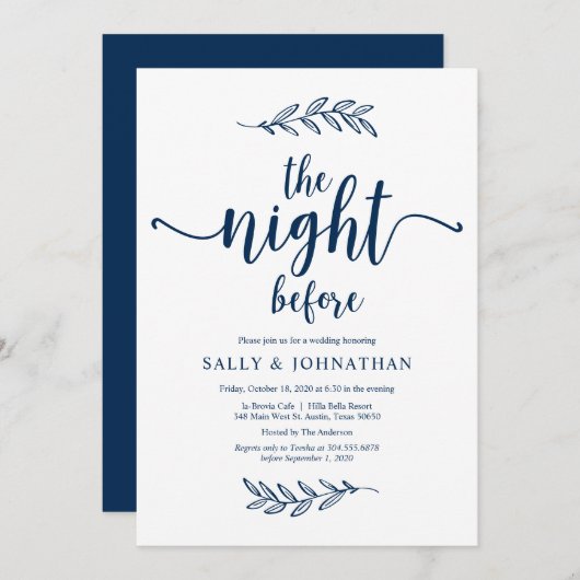 Navy Blue Probe Dinner Einladung (Vorne/Hinten)