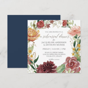Navy Blue Probe Dinner Rustikale Rote Rose Einladung
