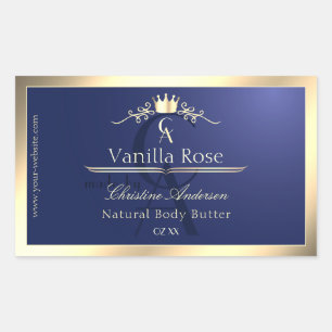 Navy Blue Product Label mit Gold Frame Monogram Rechteckiger Aufkleber