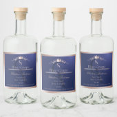 Navy Blue Product Label Rose Gold Frame Monogram Alkoholflaschenetikett (Flaschen)