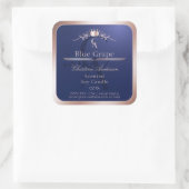 Navy Blue Product Label Rose Gold Frame Monogram Quadratischer Aufkleber (Tasche)