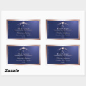 Navy Blue Product Label Rose Gold Frame Monogram Rechteckiger Aufkleber (Blatt)