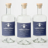 Navy Blue Product Label Silver Frame Logo Monogram Alkoholflaschenetikett (Flaschen)