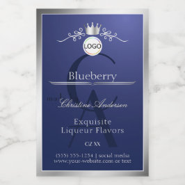 Navy Blue Product Label Silver Frame Logo Monogram Lebensmitteletikett