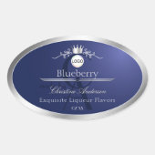 Navy Blue Product Label Silver Frame Logo Monogram Ovaler Aufkleber (Vorderseite)