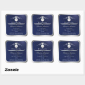 Navy Blue Product Label Silver Frame Logo Monogram Quadratischer Aufkleber (Blatt)