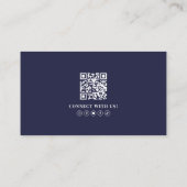 Navy Blue Professional QR Code Photo Logo Visitenkarte (Rückseite)
