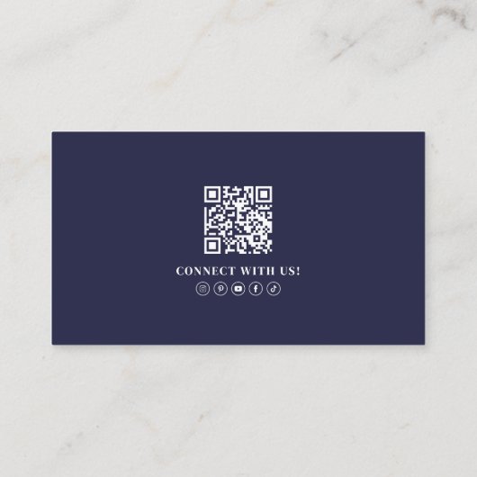 Navy Blue Professional QR Code Photo Logo Visitenkarte (Rückseite)