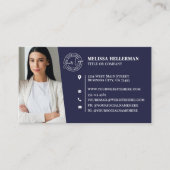 Navy Blue Professional QR Code Photo Logo Visitenkarte (Vorderseite)