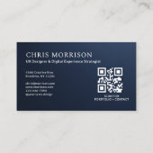 Navy Blue Professional QR Code Photo Metallic Visitenkarte (Rückseite)