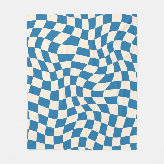 Navy Blue Psychedelic Checkered Groovy Grid Patter Fleecedecke (Vorderseite)